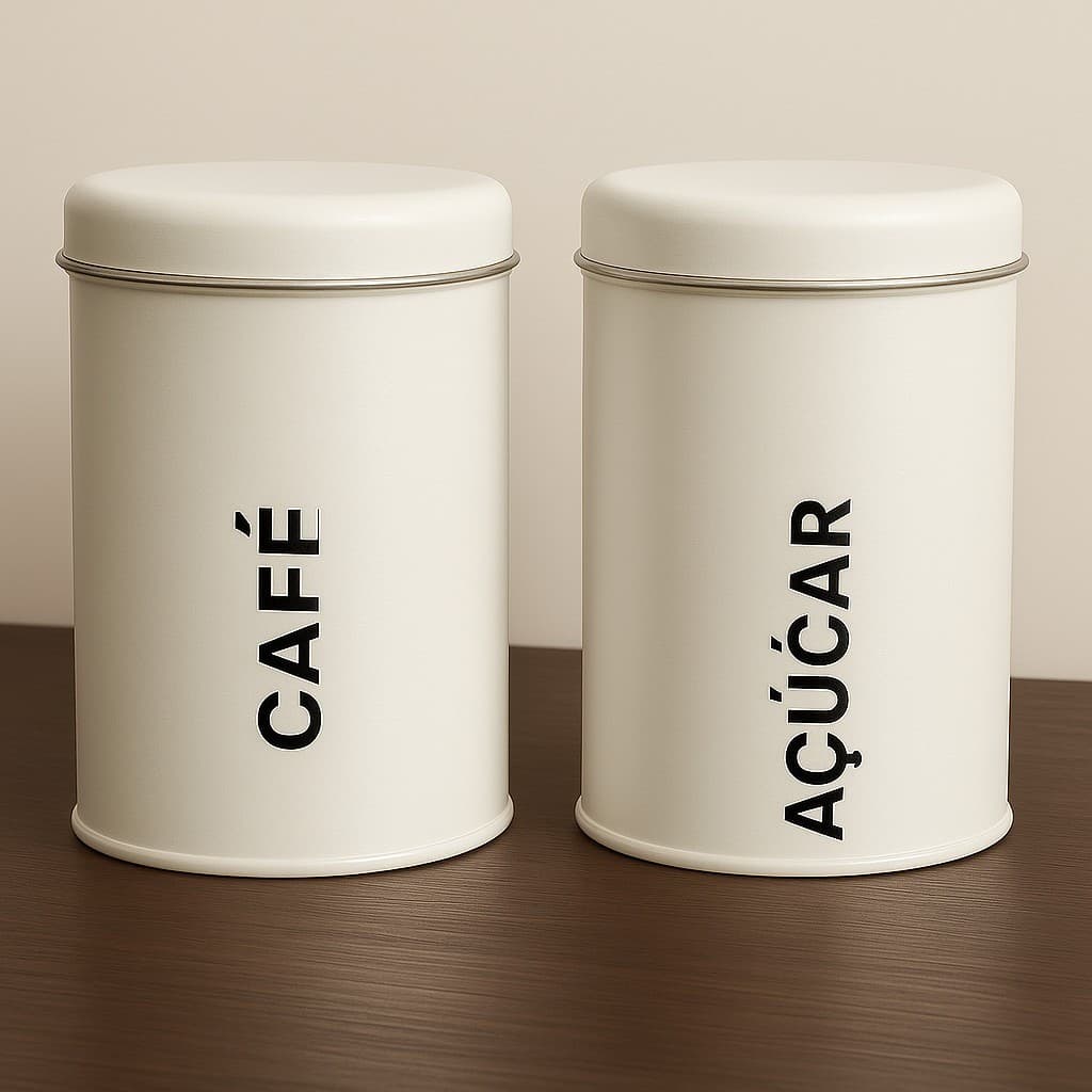 Lata Porta Café e Açucar Kit 2 Peças Inox Arredondado Multiuso Decorativo Organizador Cozinha