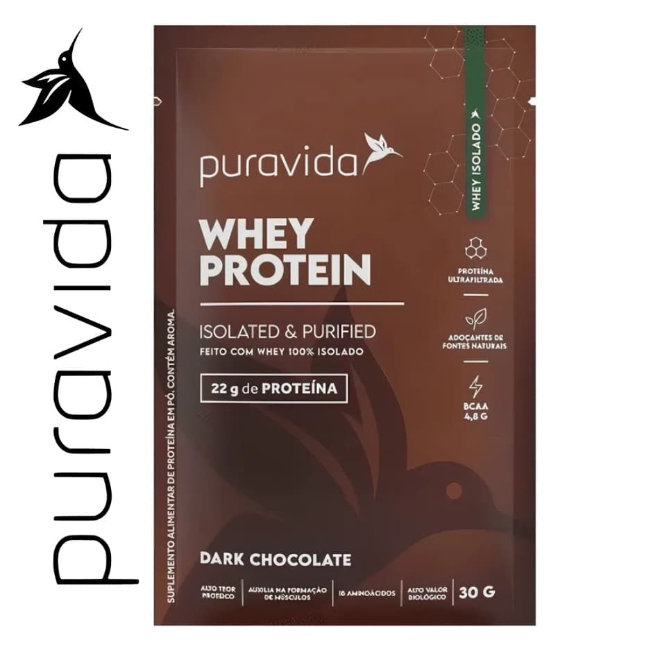 WHEY PROTEIN ISOLADO SACHE PURA VIDA 30G - SABOR DARK CHOCOLATE