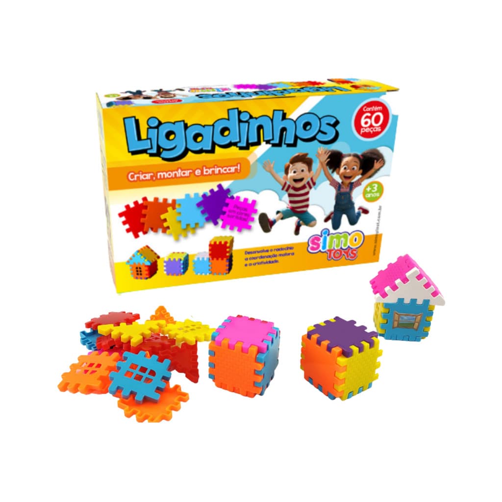 Blocos de Montar Ligadinhos 60 Peças Educativo Infantil Lego Simo Toys