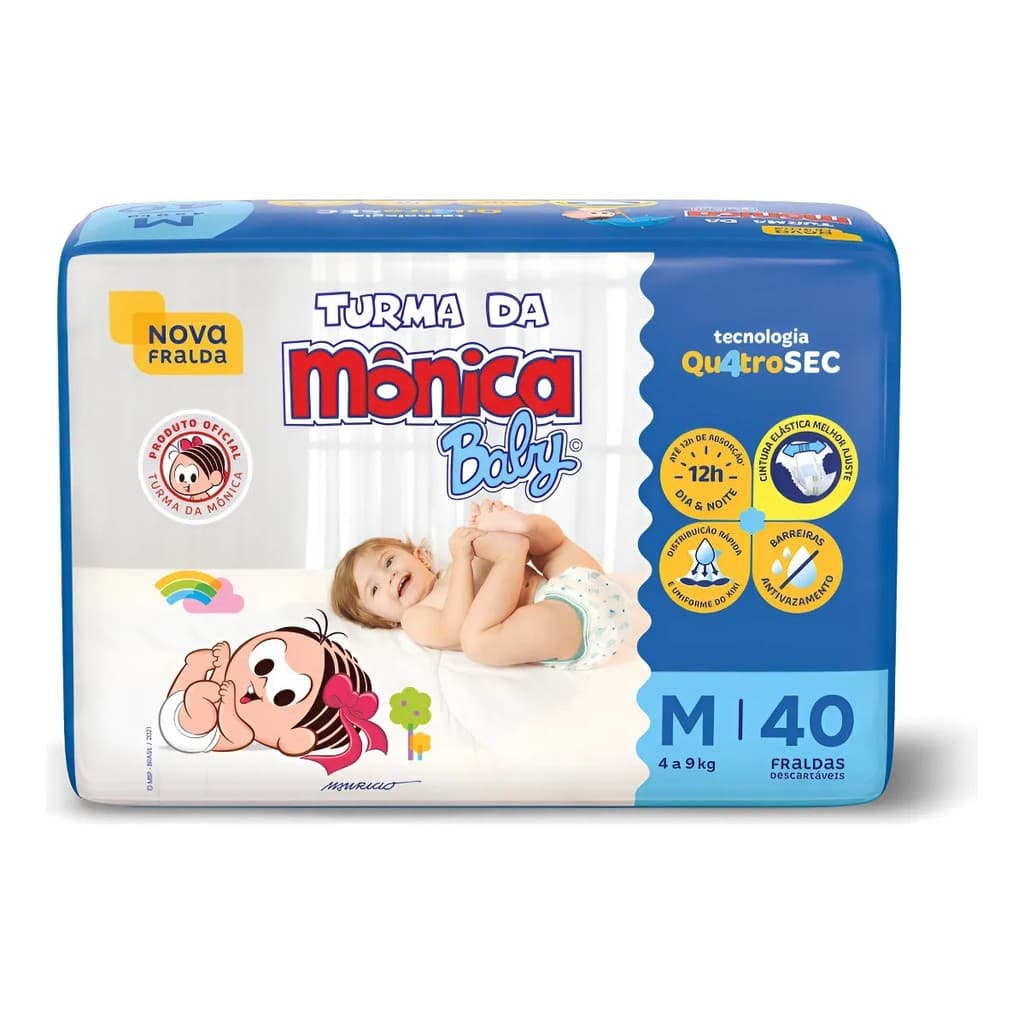 Fralda Infantil Turma Da Mônica Baby M 40 Unidades