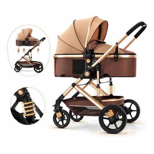 Carrinho De Bebê Europeu Luxo 3 em 1 com Amortecedor + Moisés Berço + Bebê Conforto e Base Veicular