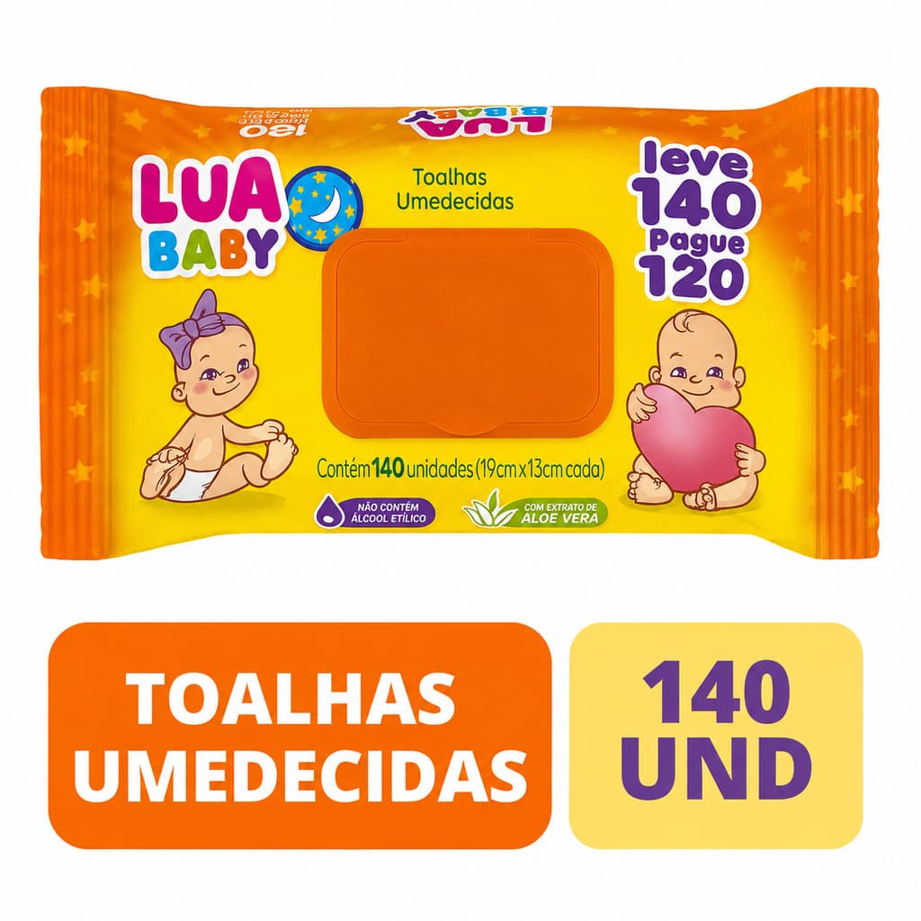 Lenço Toalhas Umedecidas Lua Baby Pacote 140 Unidades Toalhinha Infantil Sem Alcool Hipoalergenico
