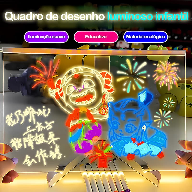 Prancheta de desenho infantil apagável, brinquedos artesanais luminosos, quadro negro, conjunto educacional infantil, br