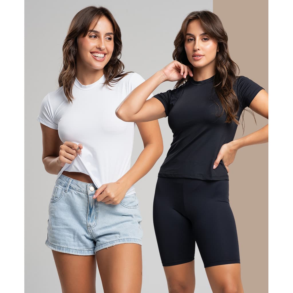 Kit 2 Camisas Manga Curta Blusa Feminina Proteção UV 50+ Slim Para Praia Piscina  Academia Treino Musculação Esportes