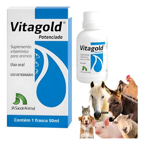 Vitagold Potenciado 50ml Suplemento Vitamina Cães Gatos Aves