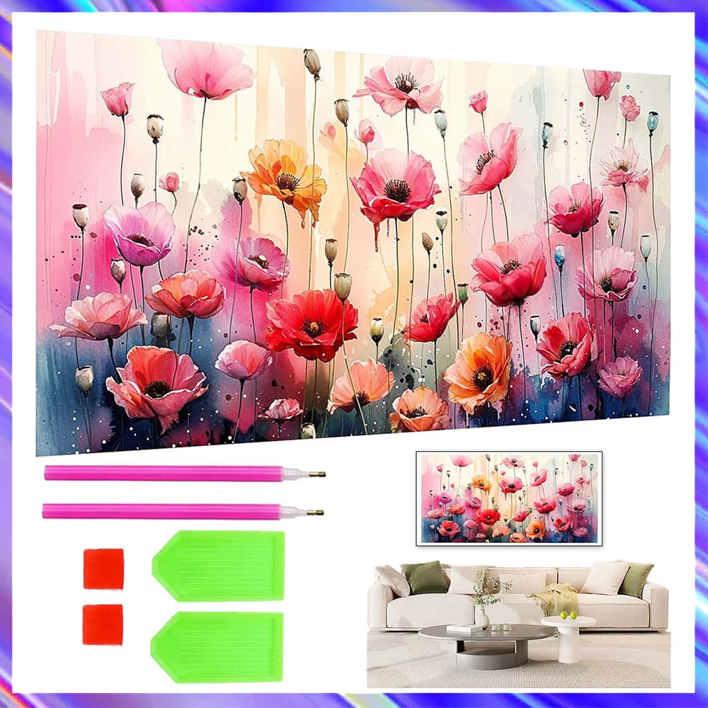 Flores rosa, pintura com diamantes quadrados 5D DIY, kit completo de ferramentas para pintura com diamantes, 70 x 40 cm