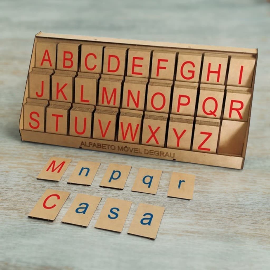 Brinquedo Educativo Para Crianças Alfabeto Móvel Degrau 130 Peçass Montessoriano Letras