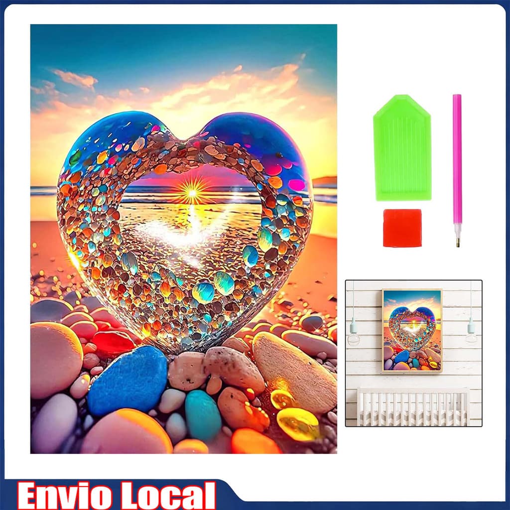Kit Pintura de Diamante 5D Coração Colorido 40x30cm, Diamantes Redondos, para Crianças e Adultos, DIY Familiar