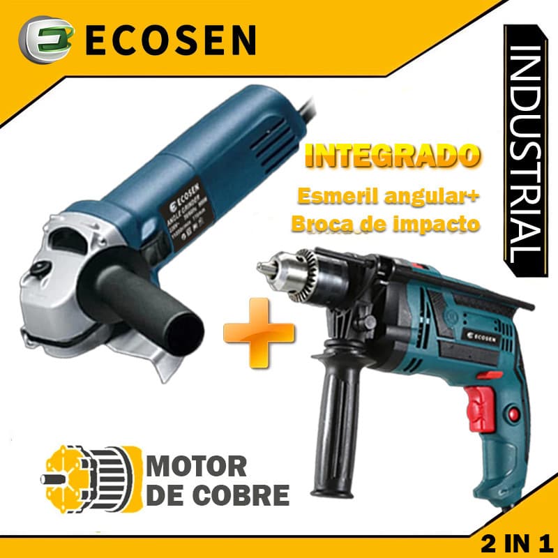 KIT 2 EM1 Furadeira de Impacto Parafusadeira 220V+Esmerilhadeira Lixadeira Angular 900W e Acessórios