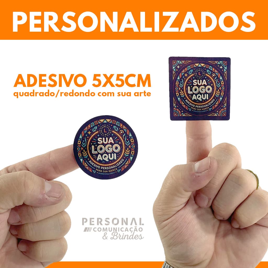 Adesivo Personalizado Vinil 5x5 - 1000 500 300 ou 200 un.Logo Etiqueta Redondo Quadrado P Embalagens