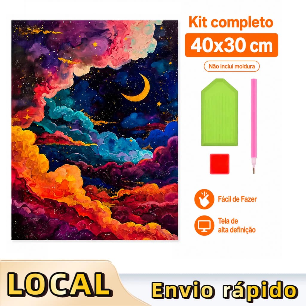 Pintura de Diamante 5D Mar nas Nuvens 40x30cm Broca Quadrada – ferramentas inclusas, prática, relaxante, arte moderna
