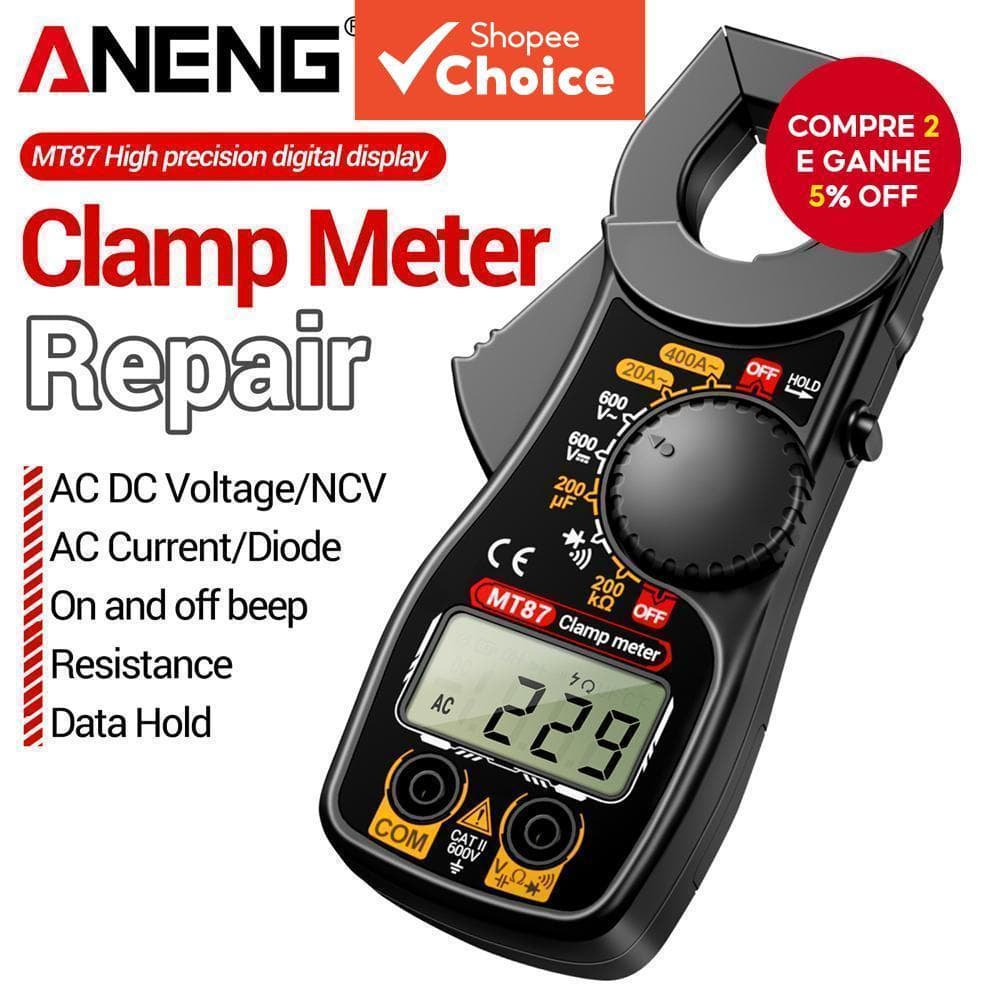  Multímetro Digital de Garra 1999 Contagens ANENG MT87 Testador de Tensão DC/AC Amperímetro de Corrente NCV Ohm Detector