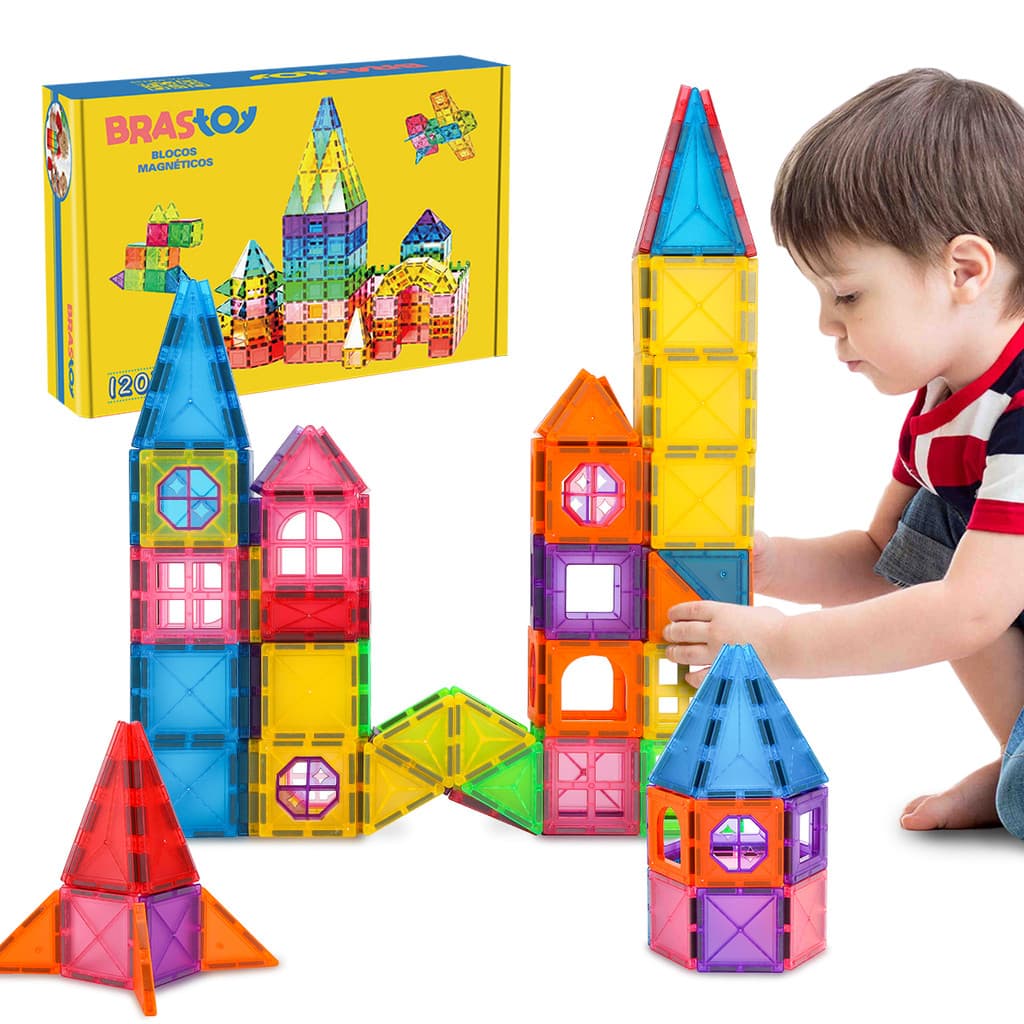 Blocos Magnéticos Mate Brastoy 120pcs do tamanho médio e 38pcs do tamanho pequeno Brinquedo Educativo Infantil