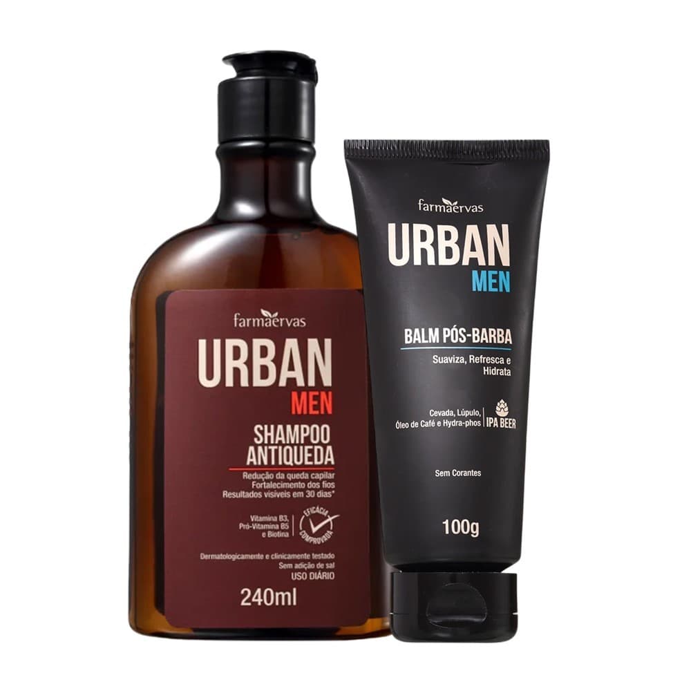 Kit Shampoo Antiqueda e Balm Pós Barba Hidratante Masculino Urban Men Farmaervas