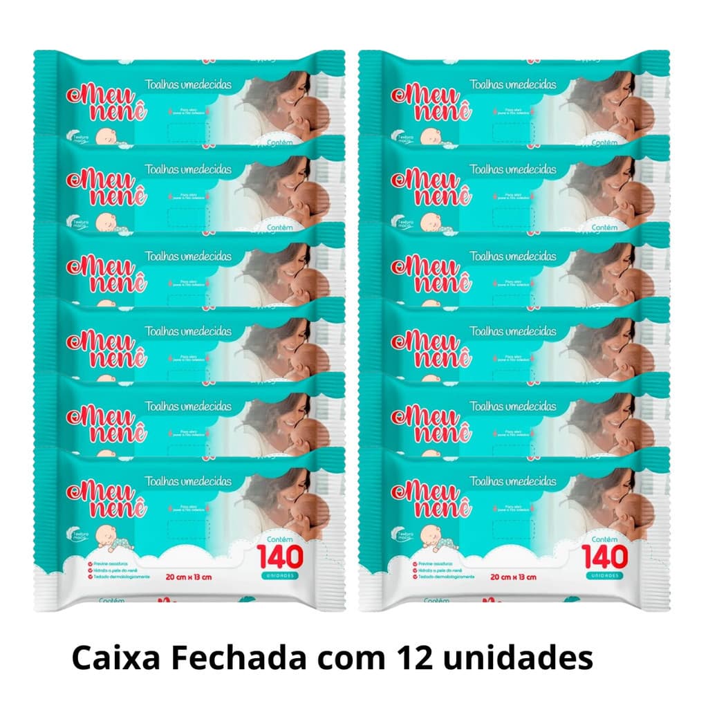 1680 Toalhas Umedecida com Tampa Meu Nenê  - Caixa com 12 pacotes c/ 140 lenços cada