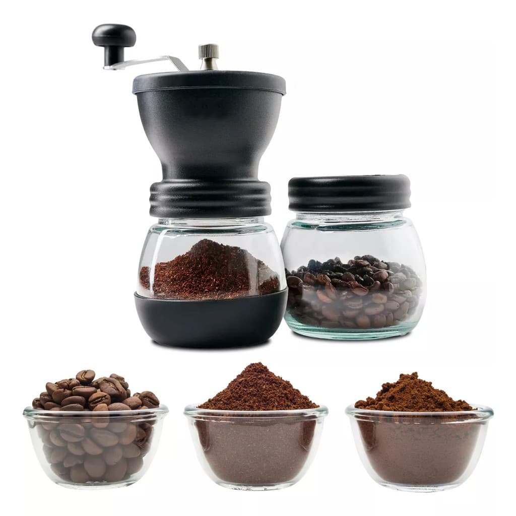 Moedor De Grãos E Café Manual Manivela Inox, Pote Em Vidro Unitermi