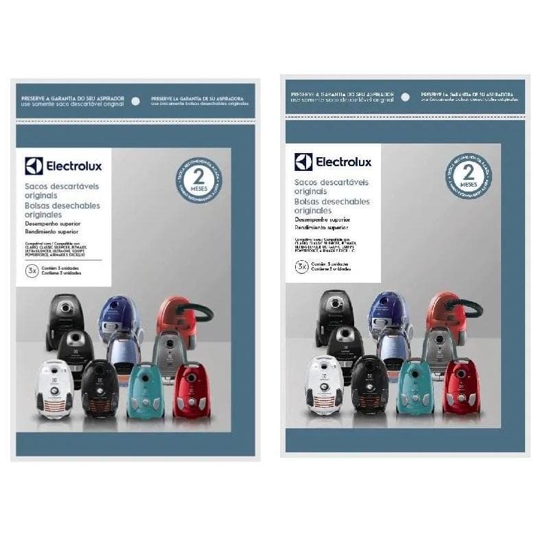 2 Kits 3 Sacos Aspirador de Pó (Clario, Classic Silencer, Jetmaxx, Powerforce (SWECL) Electrolux