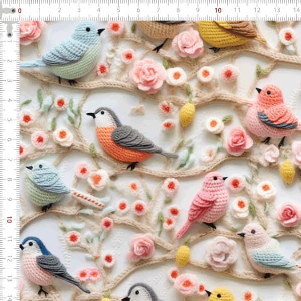 Tecido Tricoline Digital Pardais Coloridos Floral Artesanato Patchwork Ateliê Pano Costura DIY