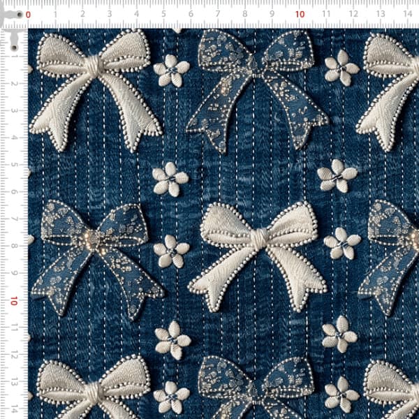 Tecido Tricoline Digital 3D Laços Jeans Patchwork Costura Ateliê Pano DIY Artesanato
