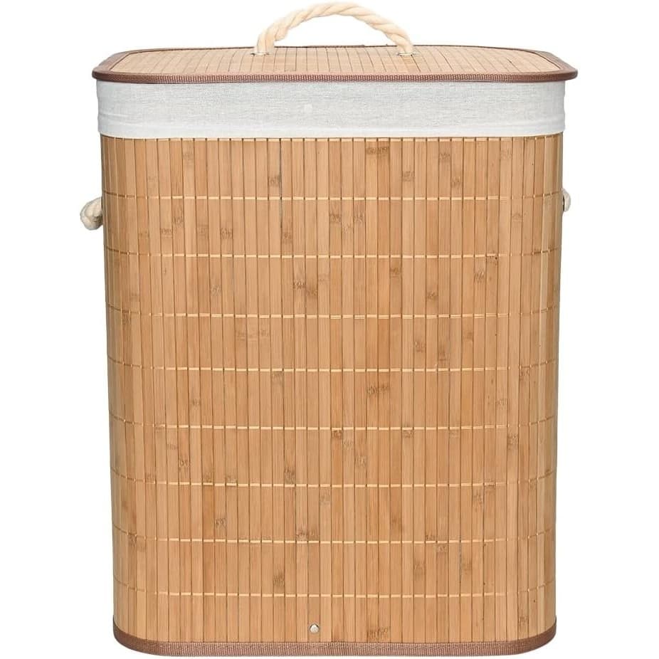Cesto De Roupa Suja Em Bambu Com Tampa Banheiro E Lavanderia