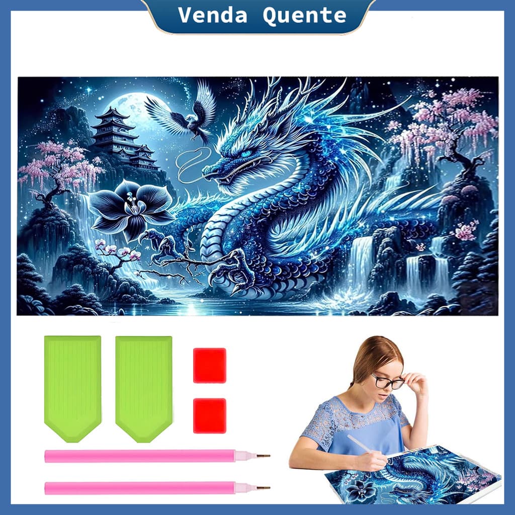 "Orquídea e Dragão" Pintura Diamante 70x40 cm, 5D pintura diamante, hand-painted decoração da parede