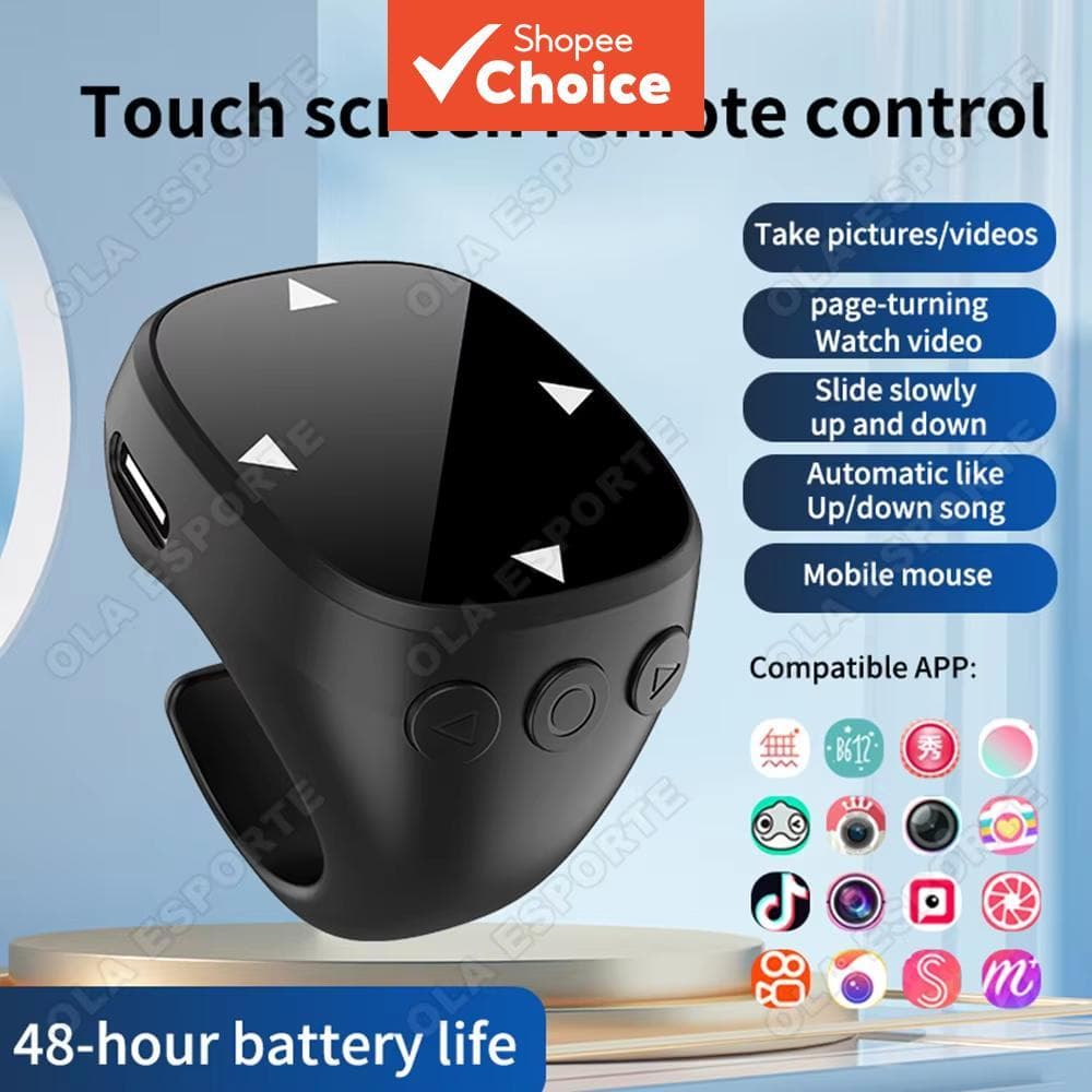 Controle Remoto Sem Fio Da Tela De Toque Para TikTok Anel De Rolagem Bluetooth 5.3 Vídeo Selfie Na Ponta Do Dedo