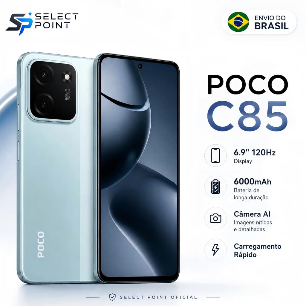 Smartphone Xiaomi POCO C85 4G Tela 6.9" 120Hz Bateria 6000mAh Carga Rápida Dual SIM Celular Original Versão Global