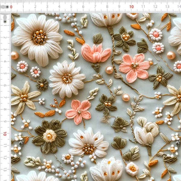 Tecido Tricoline Digital 3D Pérolas do Jardim Costura Pano DIY Patchwork Artesanato Quilt Ateliê
