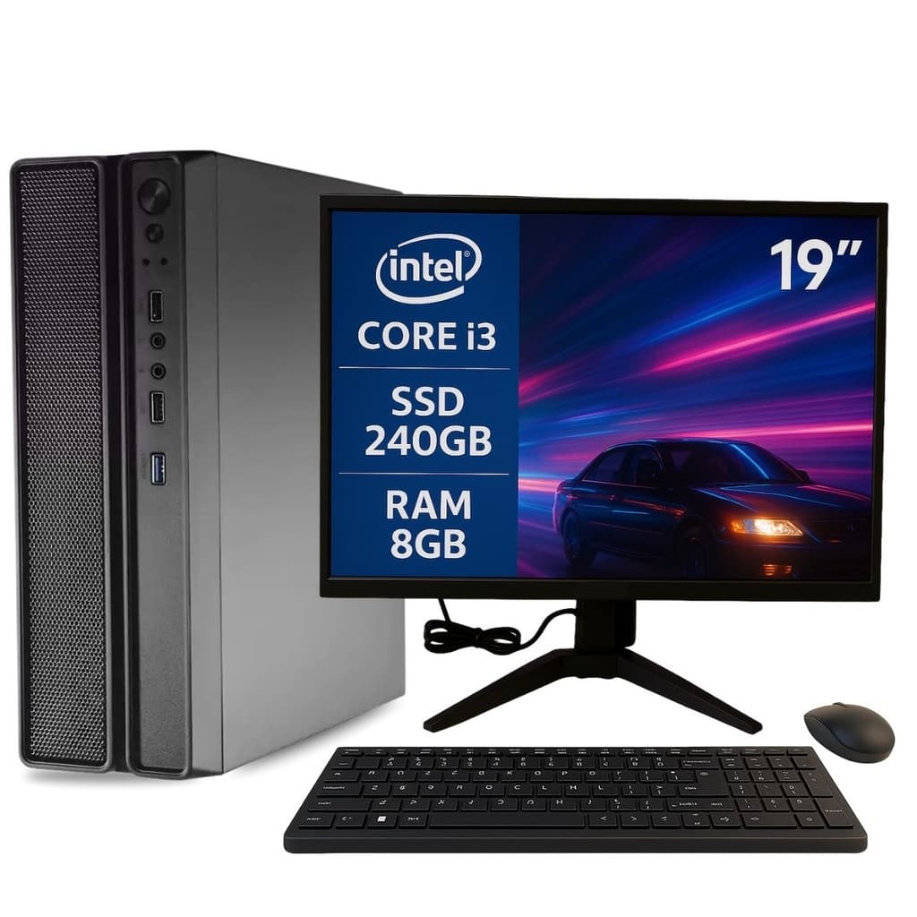 Computador Slim Completo MultiPC I3 RAM 8GB SSD 240GB Win11+Teclado e Mouse S/ Fio e Monitor 19"