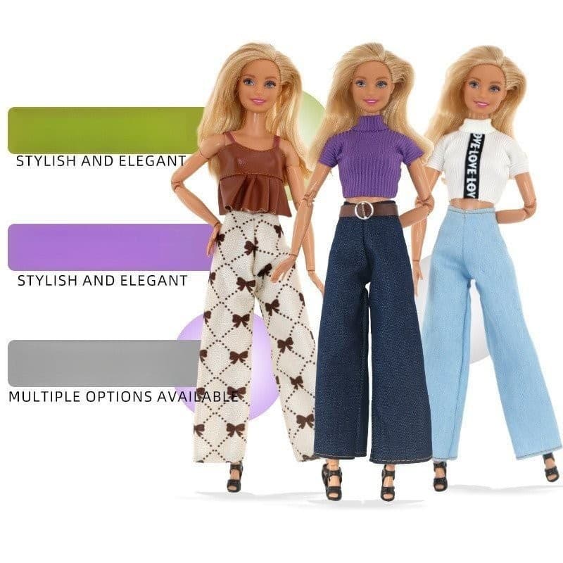 Conjunto de Roupas para Bonecas de 30cm, Conjunto de 6 Peças, Jeans para Bonecas/Brinquedo de Menina com Manga Curta