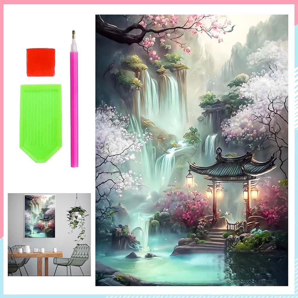Cachoeira, kit de pintura com diamantes, pintura com diamantes quadrados 5D, obra de arte artesanal 30x40 cm