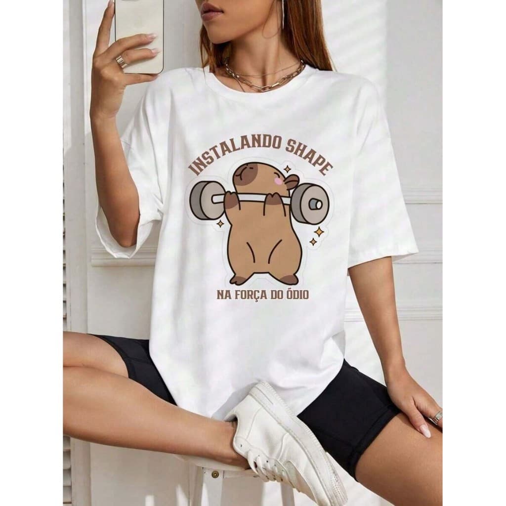 Camiseta de academia CAPIVARA, INSTALANDO O SHAPE, camisa de treino  maromba fitness plus size