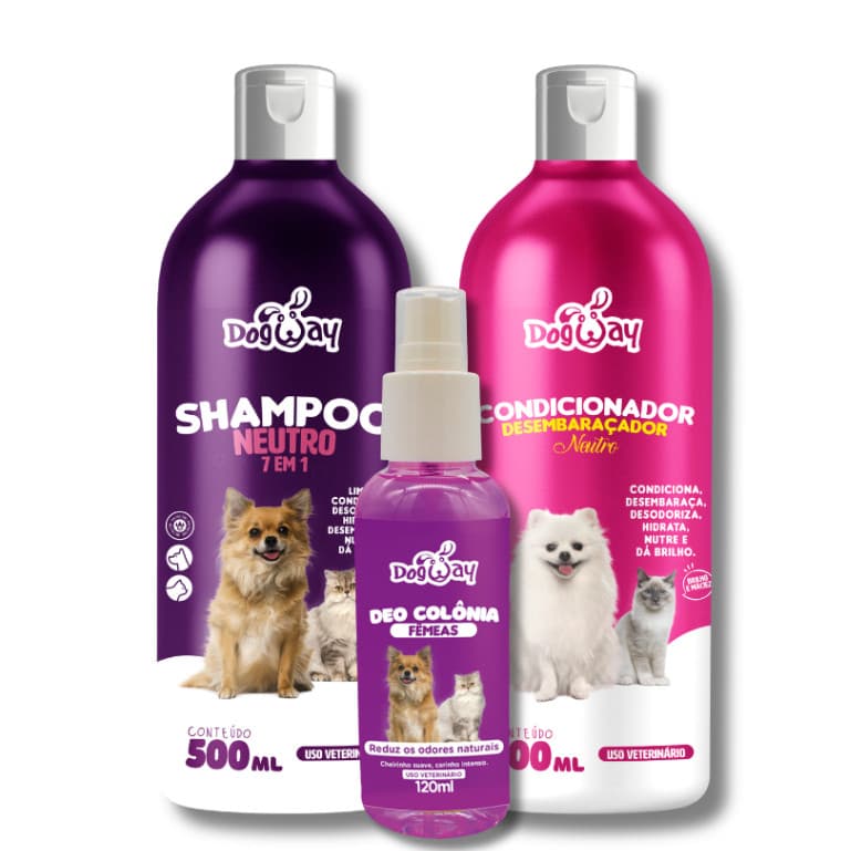 Kit Shampoo 7 em 1 e Condicionador Neutro e Deo Colônia para Cães e Gatos PROMOCAO