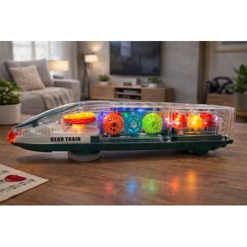 Trem transparente, trem com engrenagens, brinquedo educativo, brinquedo infantil, trem colorido, presente criança