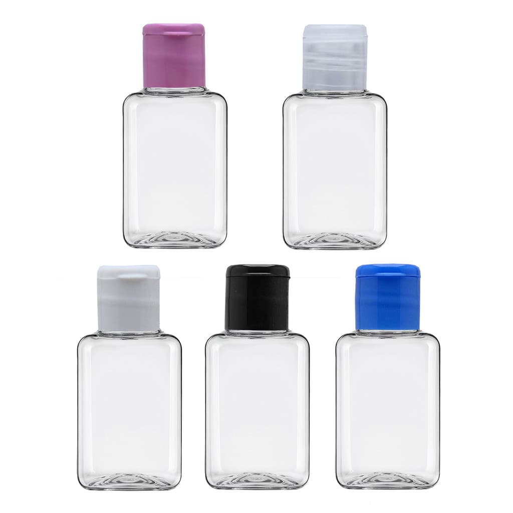 Frascos Pet 40ml R18 Quadrado Plástico tampa Flip Top para shampoo, álcool gel, sabonete líquido e cremes