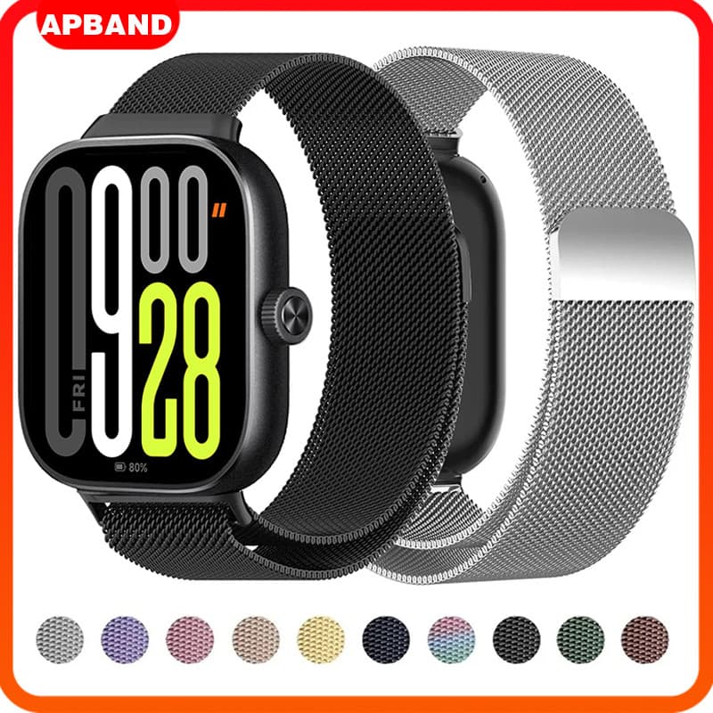 Pulseira Strap De Milanesa De Metal Aço Magnético Para Relógio Smartwatch Redmi Watch 6/5/4 /Xiaomi Band 10 9 Pro/8 Pro