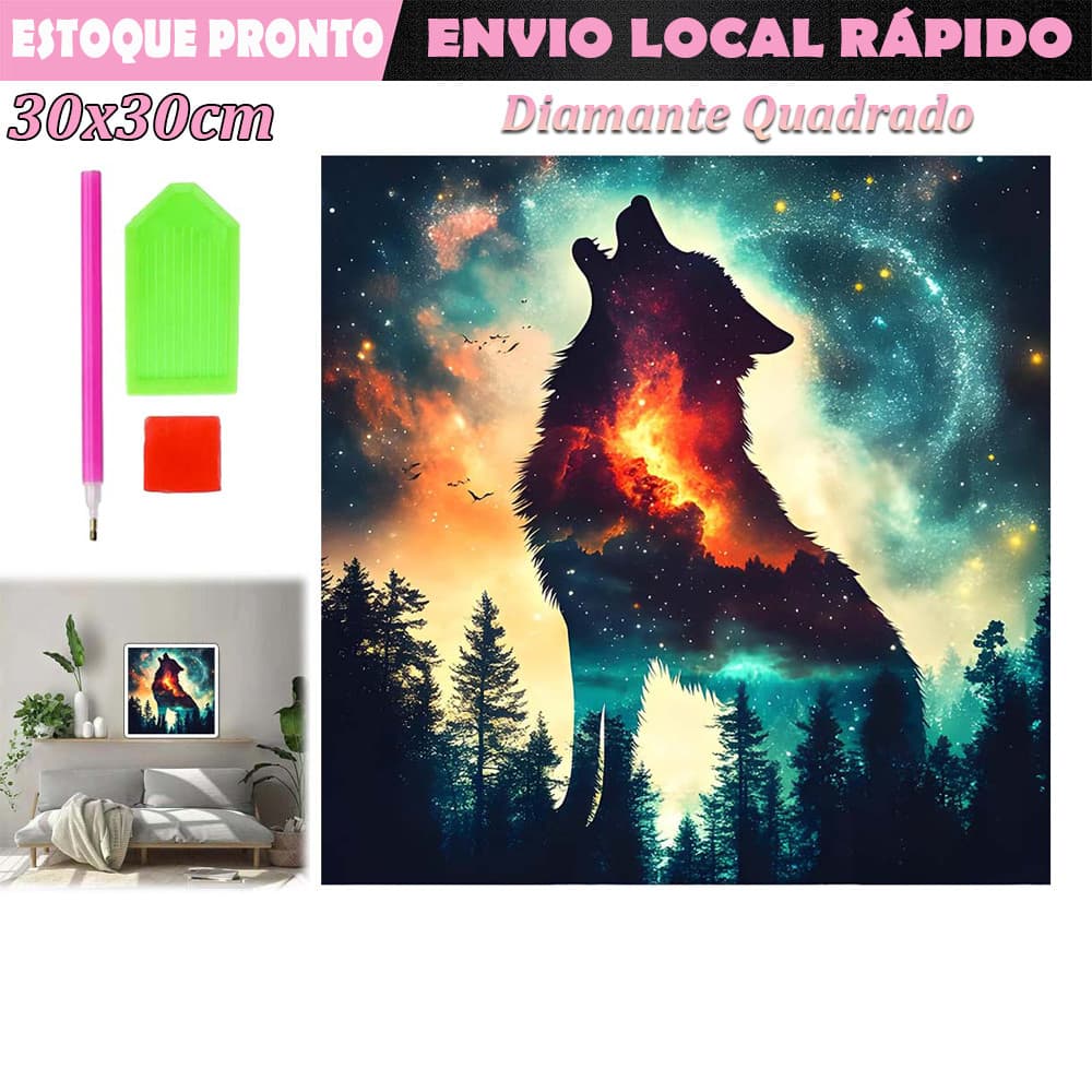 Lobo Noturno Diamante quadrado pintura de diamante 5D faça você mesmo de diamante pintura 40x30cm
