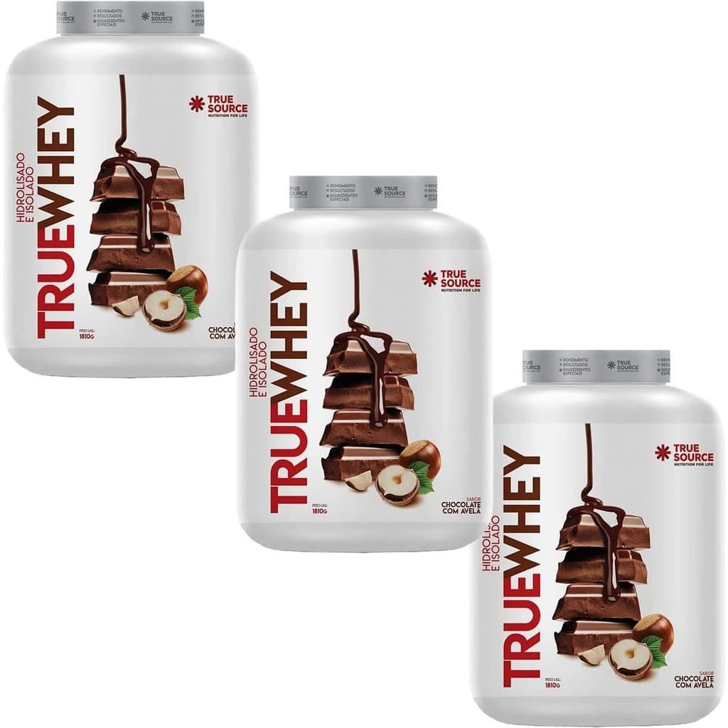 Kit 3X True Whey Protein Hidrolisado e Isolado - 1810g Chocolate Com Avelã - True Source