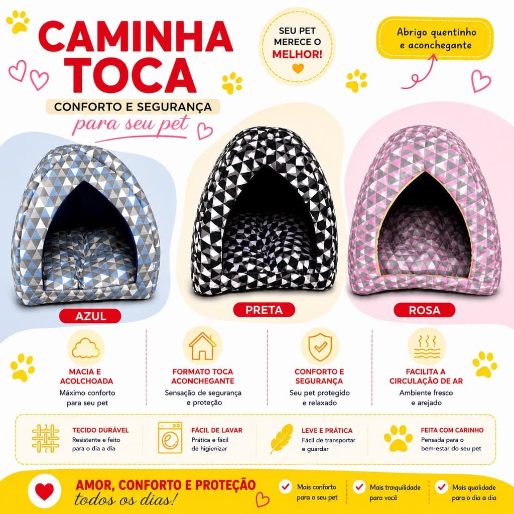 Cama Casinha Pet 45x45x45cm Para Cachorro e Gato Almofada Macia e Lavável