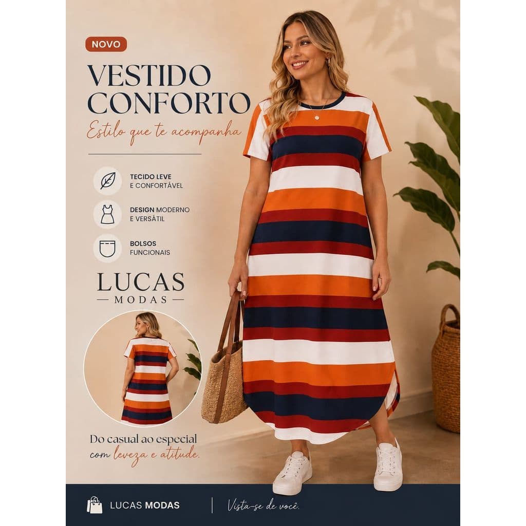 Vestido Longo Saruel Feminino Manga Romantic Listrado Roupas Femininas