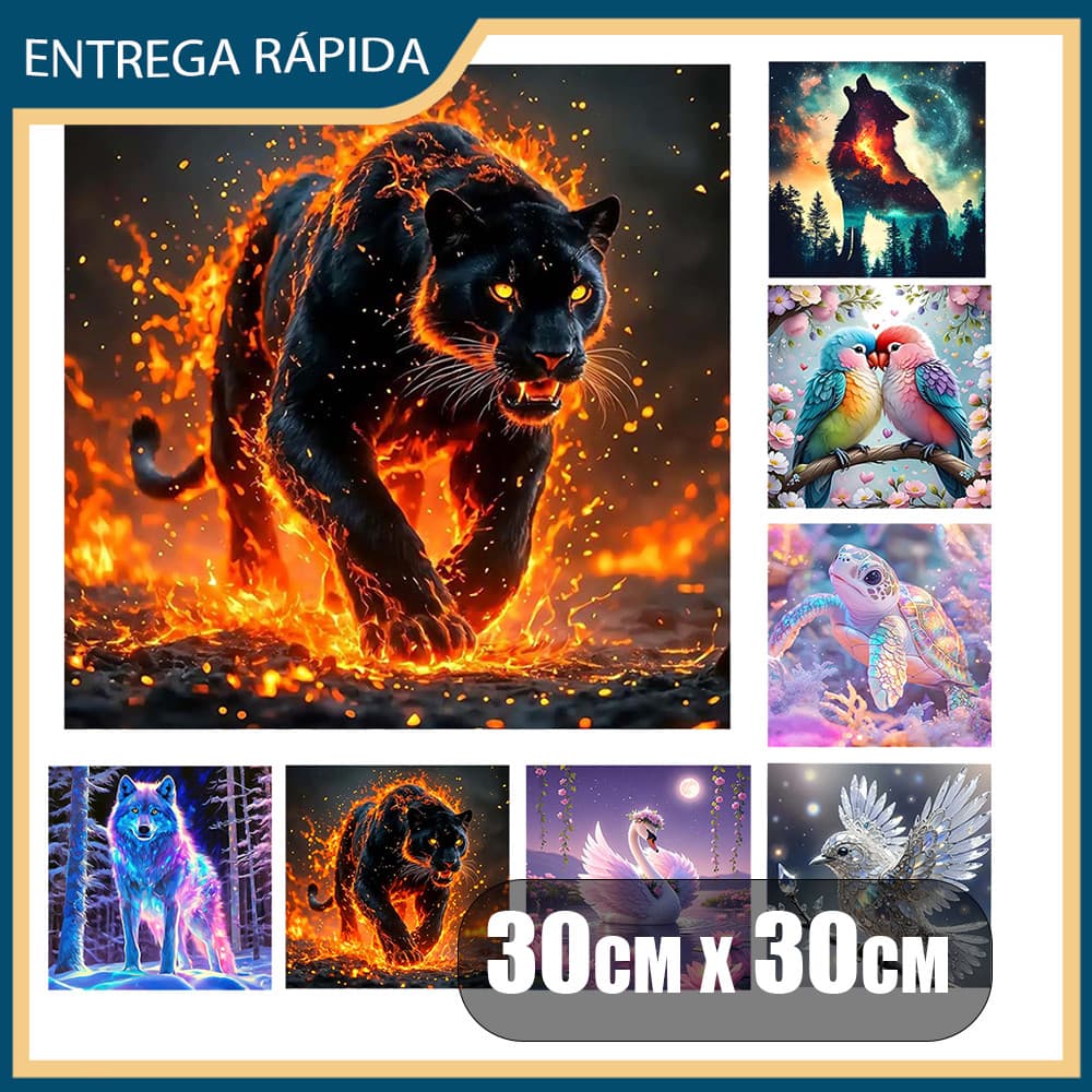 Kit Pintura Quadrado Diamante 5D Completo | Terapia artística | Relaxante, alivie o estresse,30x30cm,Série Animais