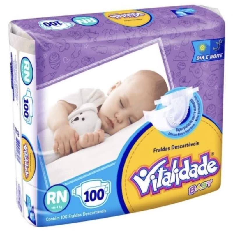 Fralda Descartável Infantil Pacotão VITALIDADE BABY RN /RECÉM NASCIDO 100 UNIDADES