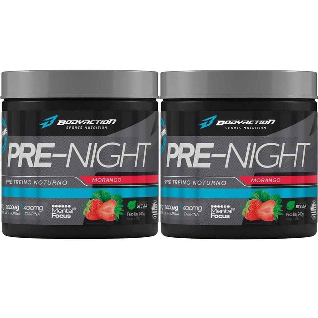Kit 2X Pre-Night Pré Treino Noturno - 200g Morango - BodyAction