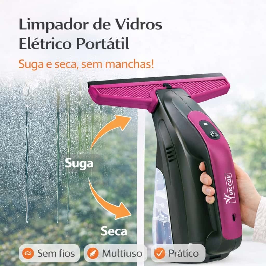 Limpador de Vidros Elétrico Portátil com Sucção Sem Manchas, Recarregável USB