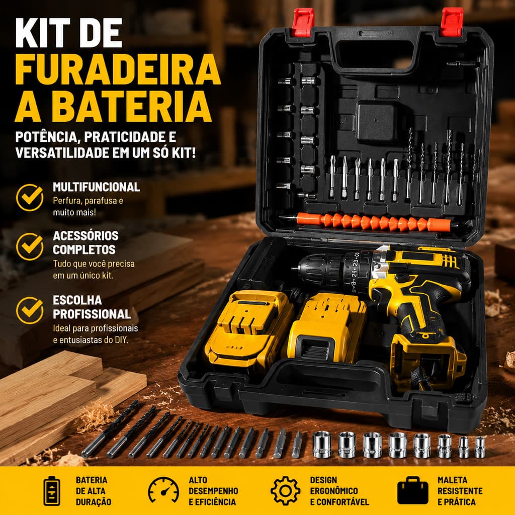 Chave de fenda recarregável 26V multifuncional com força elevada caixa e kit de ferramentas completo para reparos