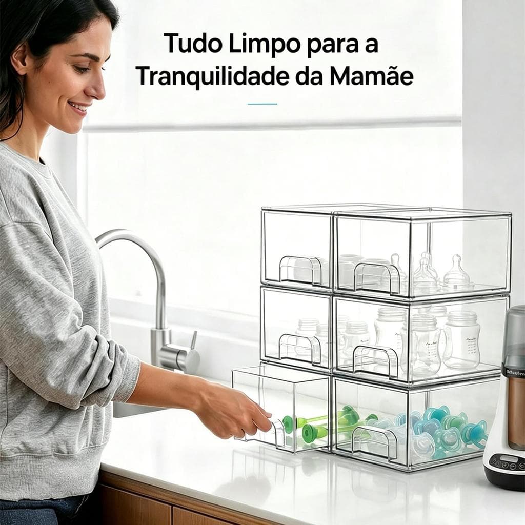 Caixa Organizadora Gaveta Acrílico Transparente Multiuso para Cozinha Banheiro Mesa Escritório 2/4 Peças