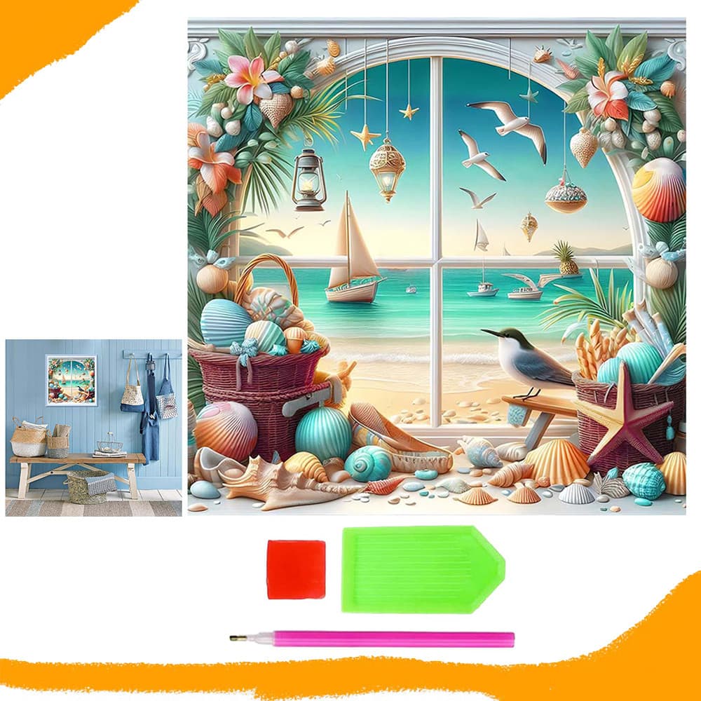 Paisagem marítima, diamantes quadrados, pintura com diamantes 5D DIY, kit inicial para pintura com diamantes, 30 x 30 cm