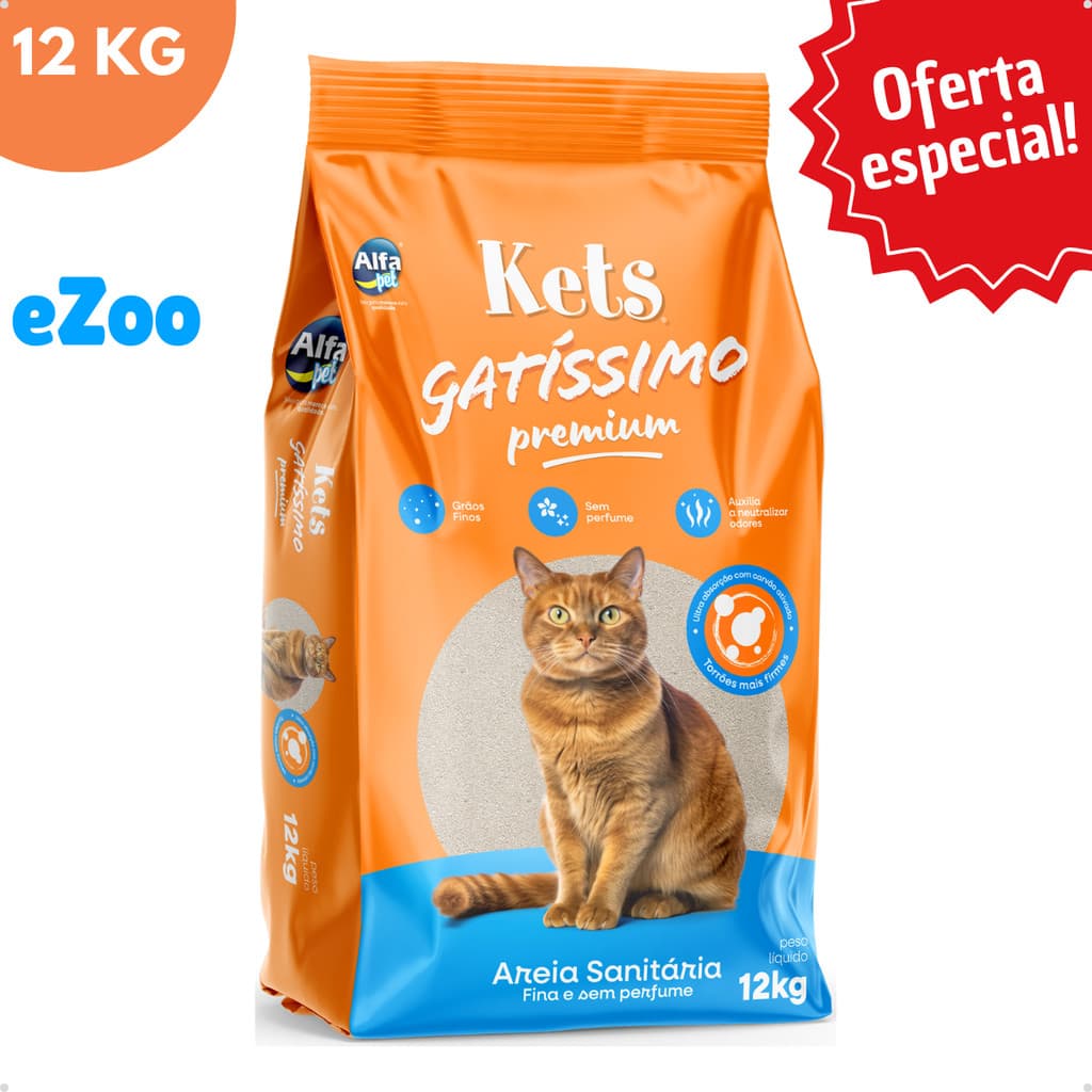 Areia Sanitária Higiênica Premium Argila para Gatos Granulado Gatissimo Sem Perfume 12 Kg Alfa Pet