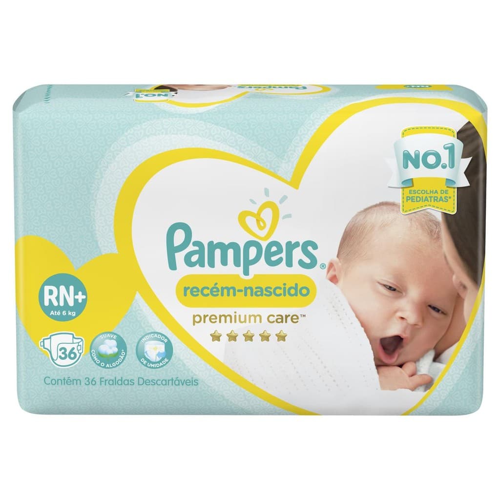 FRALDA PAMPERS PREMIUM CARE RN+ 36 UNIDADES ATÉ 6 KG