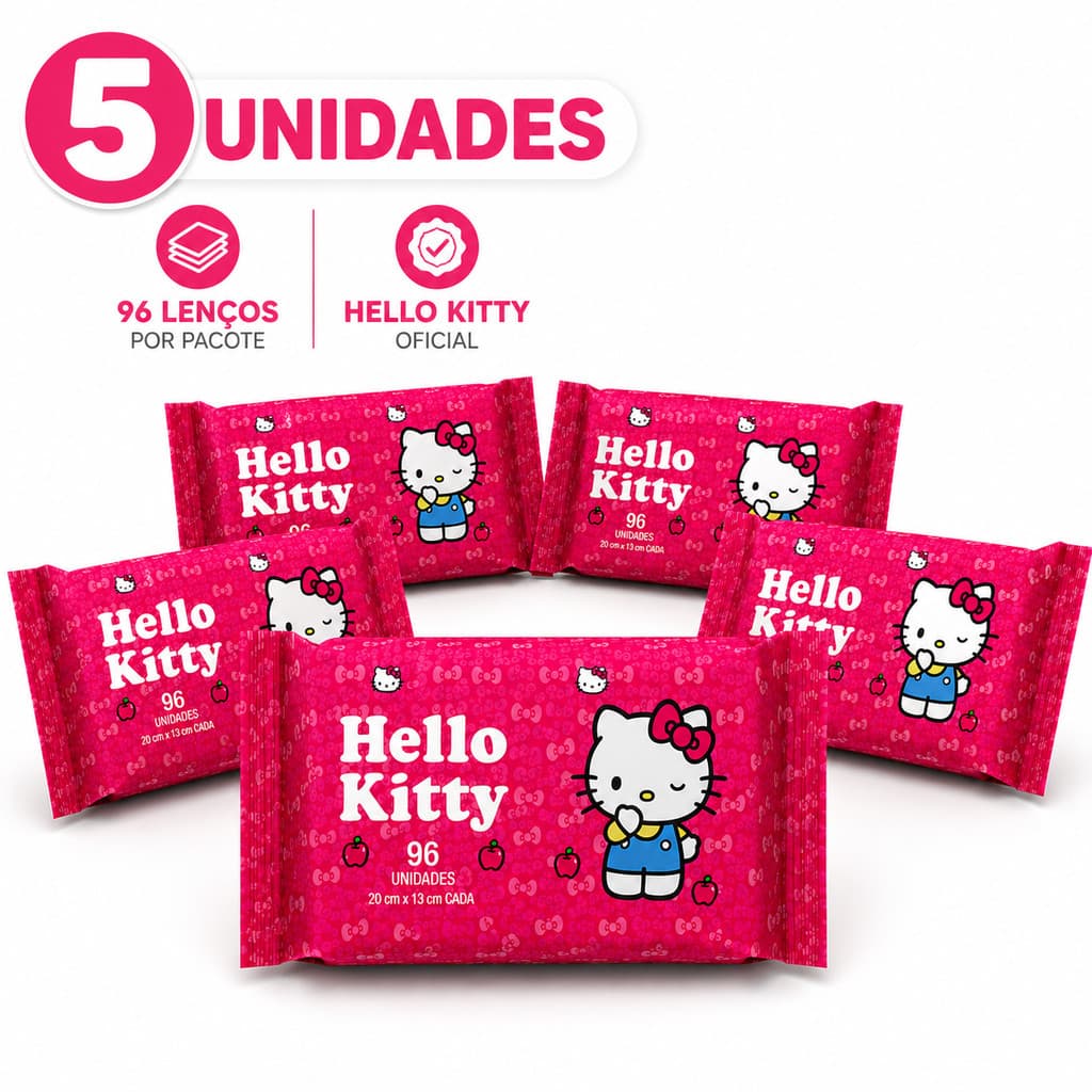Lenços Toalha Umedecida Hello Kitty Bebe Recem Nascido Premium Pacote 96 unidades cada
